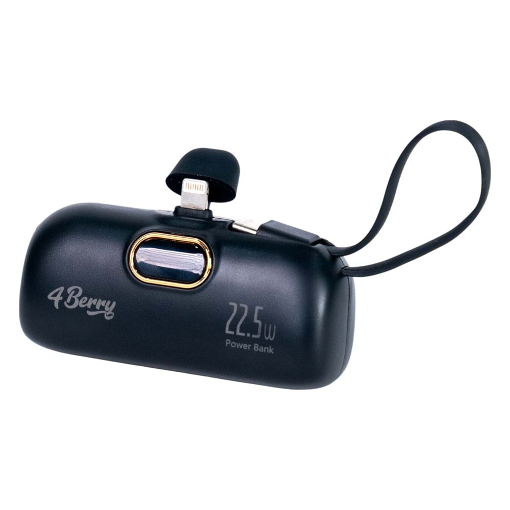 5.000 mAh Mini Powerbank 22.5W Hızlı Şarj, Lightning Girişli, Taşınabilir Şık Tasarım Siyah