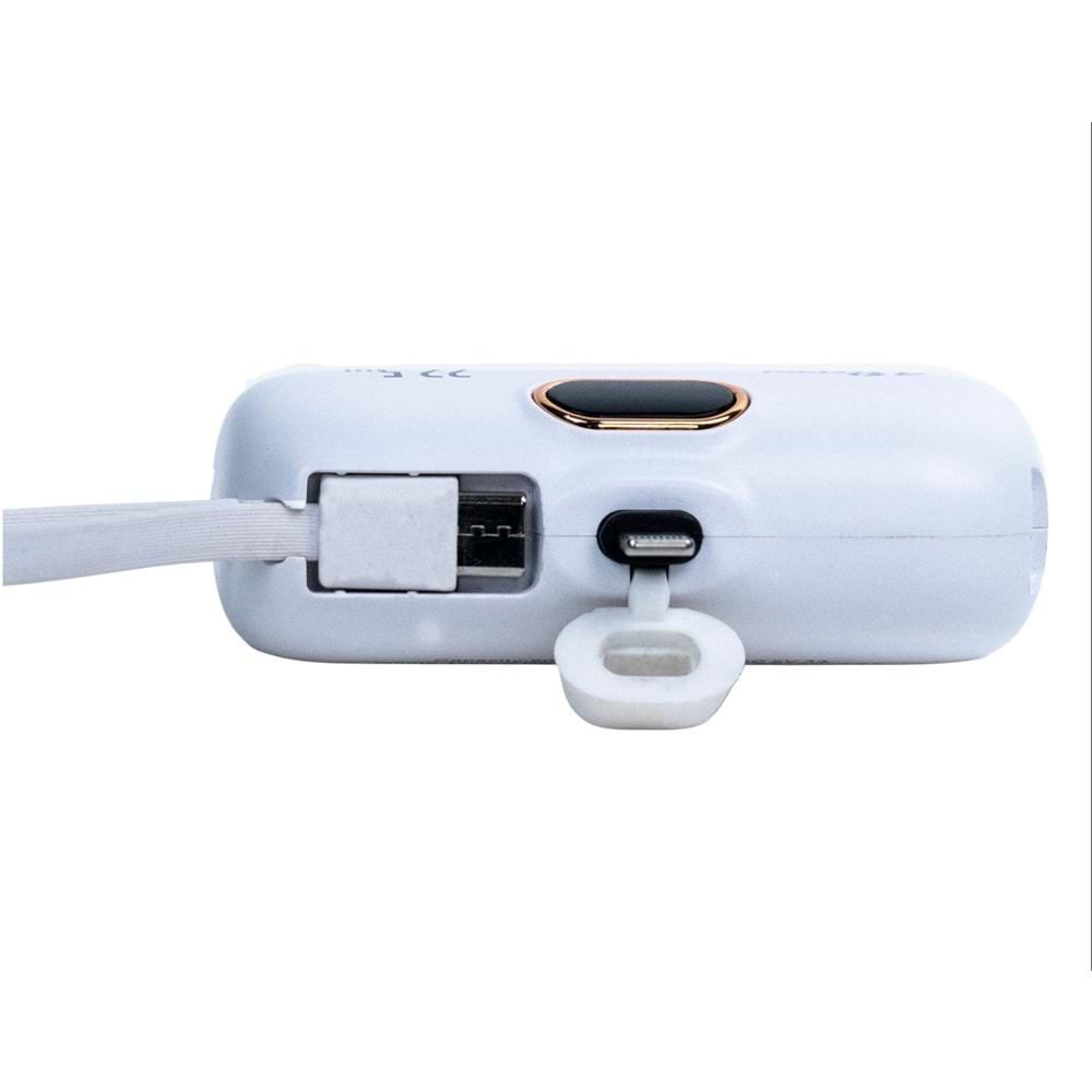 5.000mAh Mini Powerbank 22.5W Hızlı Şarj, Lightning Girişli, Taşınabilir Şık Tasarım, Beyaz