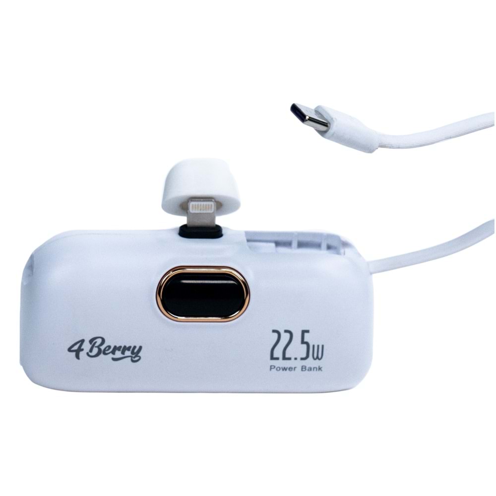 5.000mAh Mini Powerbank 22.5W Hızlı Şarj, Lightning Girişli, Taşınabilir Şık Tasarım, Beyaz