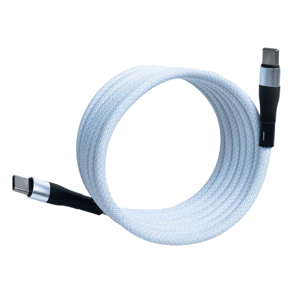 Manyetik 100W Type-C to Type-C Süper Hızlı Şarj ve Veri Kablosu 2 M BEYAZ