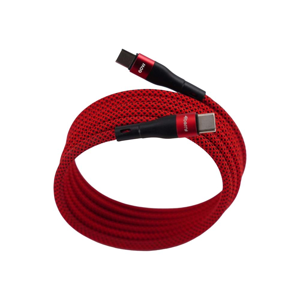 BMCC-02 Kirmizi Manyetik USB-C-USB-C Kablo – 1.5 m, 60 W Hızlı Şarj