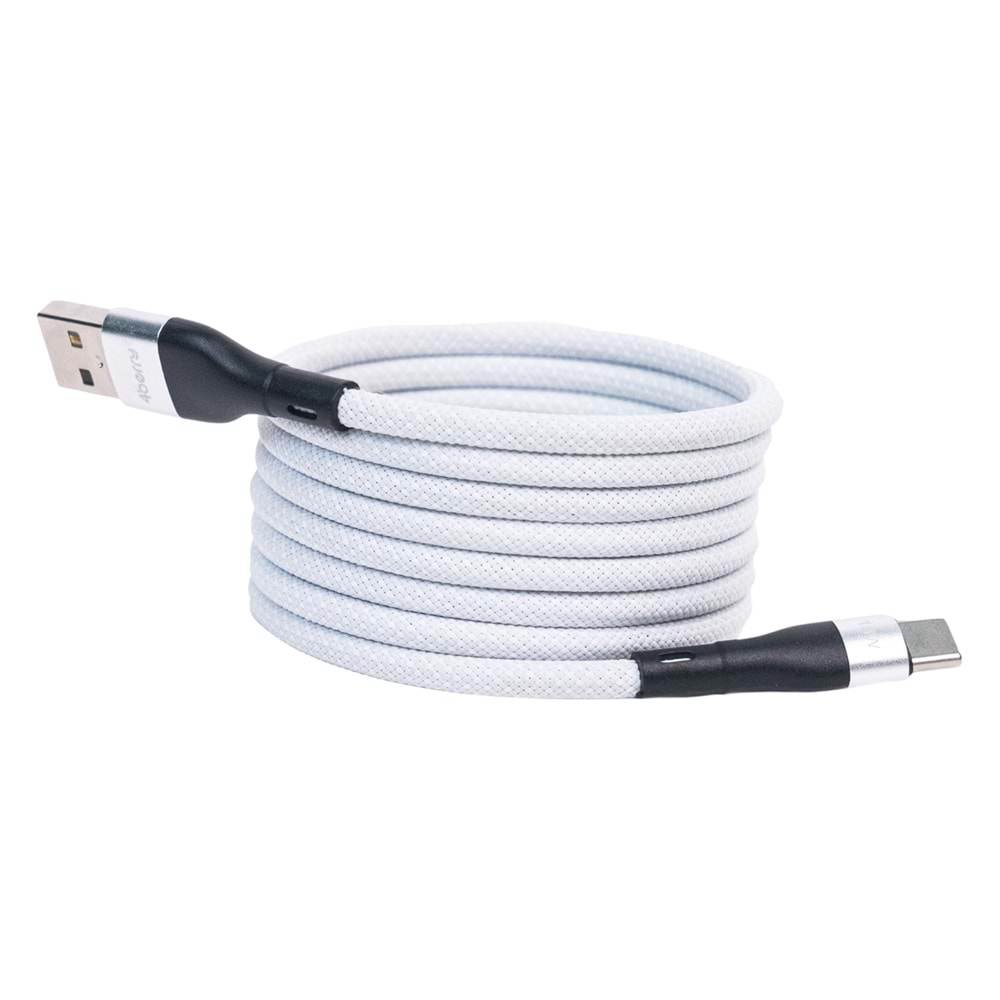 BMUC-02 Beyaz Manyetik USB-A-C Kablo – 1.5 m, Süper Hızlı Şarj