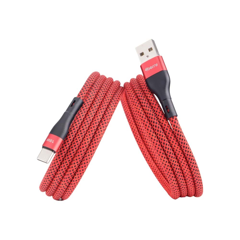 BMUC-03 Kirmizi Manyetik USB-A›C Kablo – 2 m, Süper Hızlı Şarj