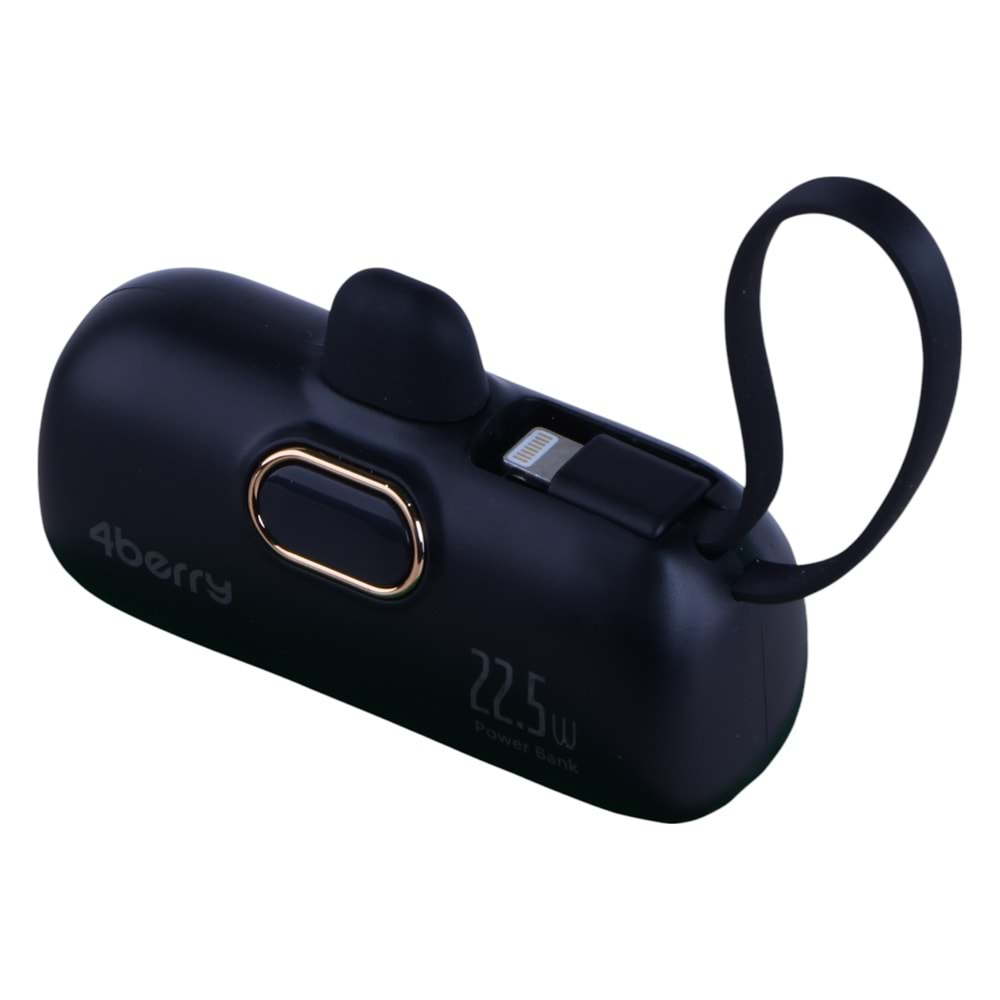 5.000 mAh Mini Powerbank 22.5W Hızlı Şarj Destekli, Type-C Girişli Taşınabilir Şarj Cihazı SİYAH