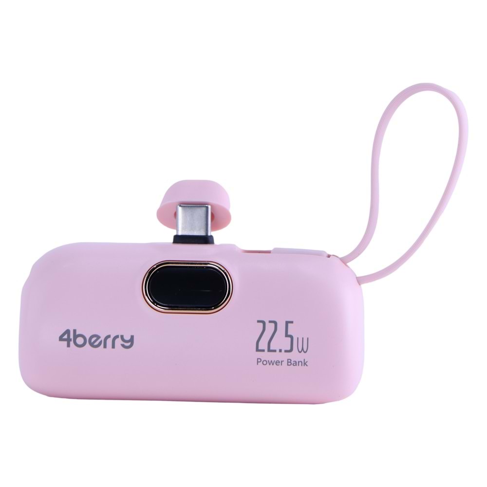 5.000 mAh Mini Powerbank – 22.5W Hızlı Şarj Destekli, Type-C Girişli Taşınabilir Şarj Cihazı PEMBE