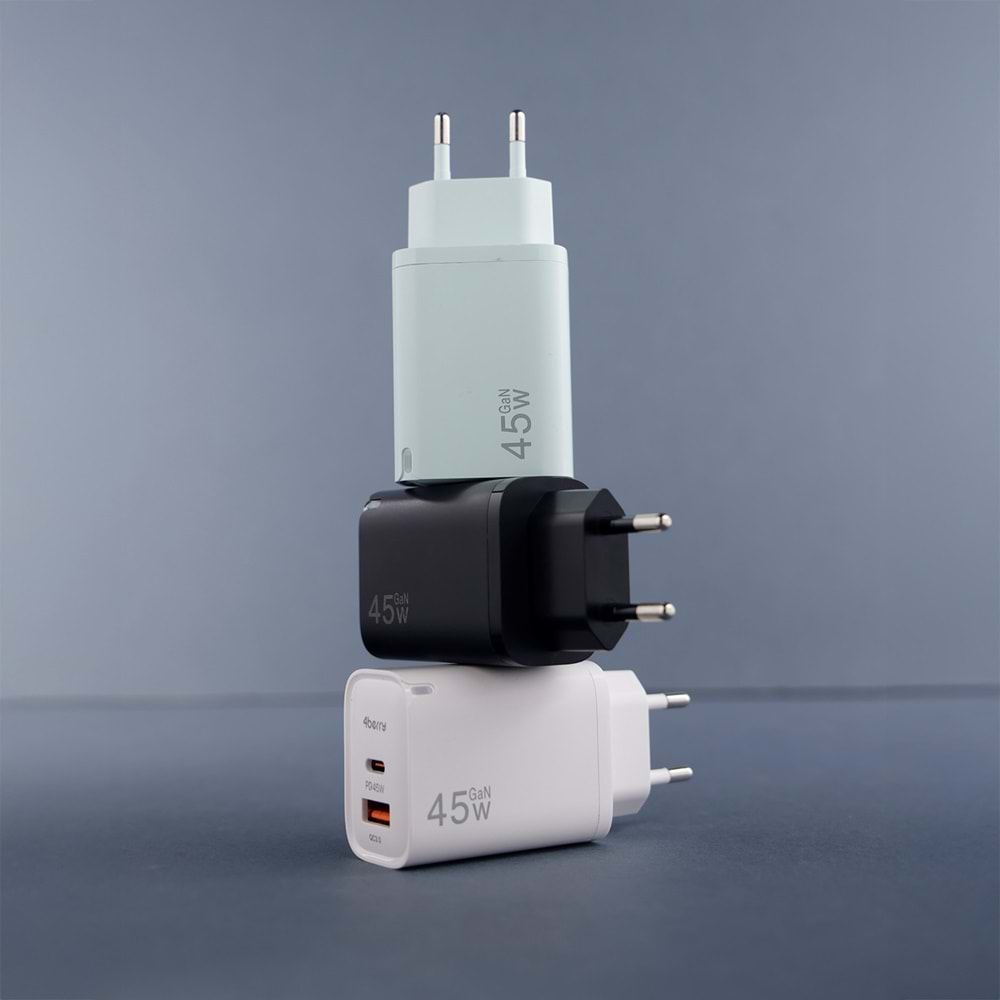 AD17 45W Yeşıl Süper Hızlı Şarj Adaptörü – Çift Port USB-A & USB-C, PD + QC3.0 Destekli