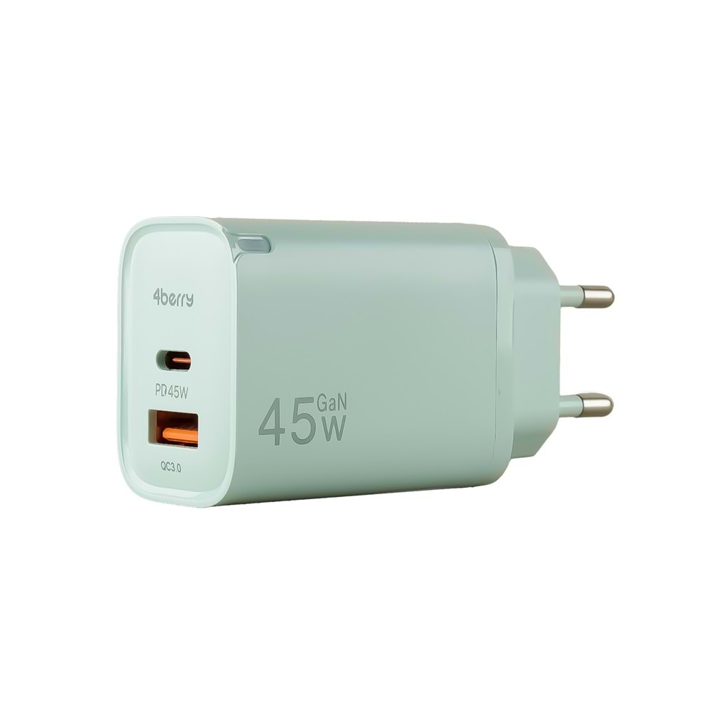 AD17 45W Beyaz Süper Hızlı Şarj Adaptörü – Çift Port USB-A & USB-C, PD + QC3.0 Destekli