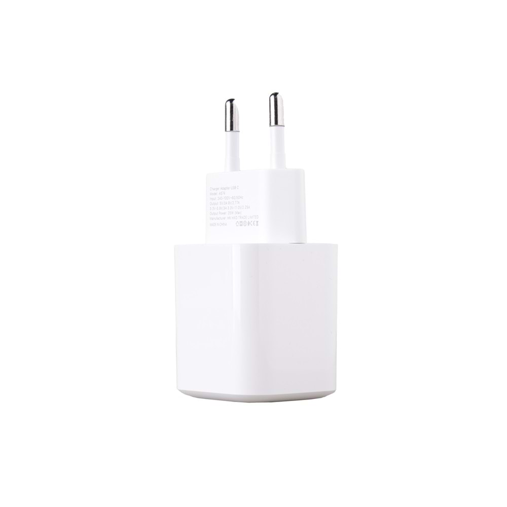 AS74 25W PD 3A Type-C Çıkışlı Şarj Adaptörü Başlık Beyaz