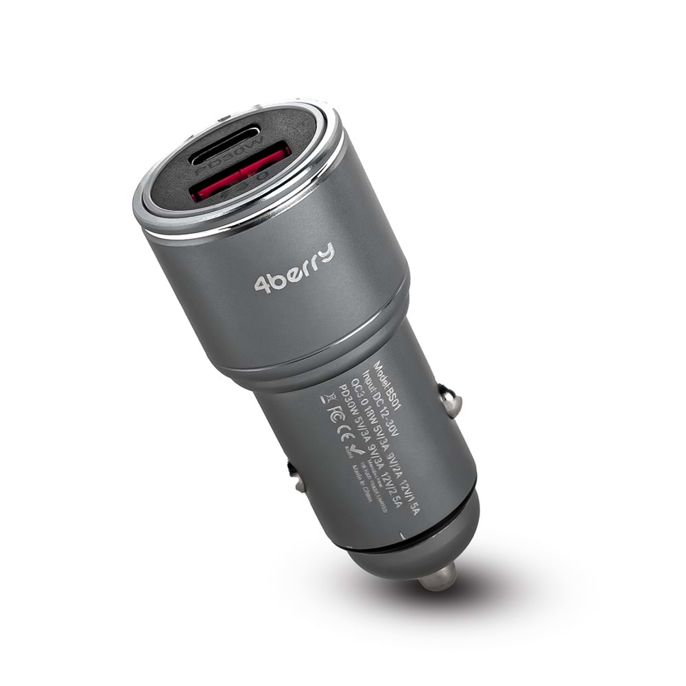 BS01 48W Metal Hızlı Araç Şarj Cihazı | Çift USB PD & QC 3.0 Destekli, Dayanıklı ve Kompakt Tasarım