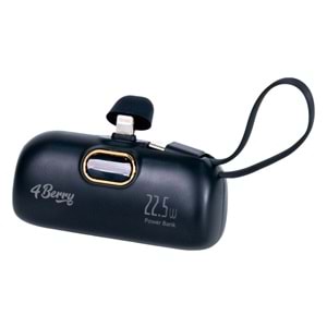 5.000 mAh Mini Powerbank 22.5W Hızlı Şarj, Lightning Girişli, Taşınabilir Şık Tasarım Siyah