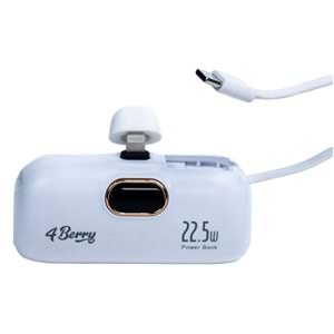 5.000mAh Mini Powerbank 22.5W Hızlı Şarj, Lightning Girişli, Taşınabilir Şık Tasarım, Beyaz