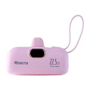 5.000 mAh Mini Powerbank – 22.5W Hızlı Şarj Destekli, Type-C Girişli Taşınabilir Şarj Cihazı PEMBE
