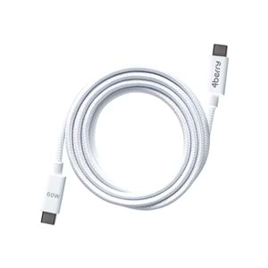 4Berry ECO-CC Beyaz USB-C›C Kablosu – 1.2 m, Örgülü, 60 W Hızlı Şarj