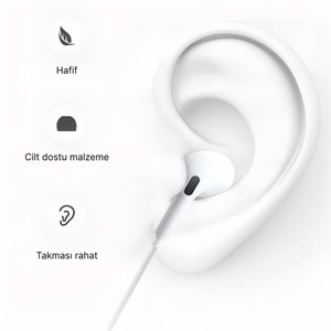 PC01 KABLOLU KULAKLIK PLASTIK BAŞLIK TYPE-C BEYAZ