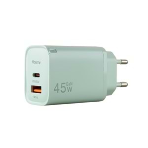 AD17 45W Beyaz Süper Hızlı Şarj Adaptörü – Çift Port USB-A & USB-C, PD + QC3.0 Destekli