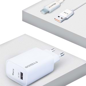 AC18 ECO Bundle 18W Hızlı Şarj Cihazı + USB-A to Type-C Kablo , QC 3.0 Destekli