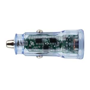 BR01 48W Şeffaf Mavi Araç Şarj Cihazı | PD & QC 3.0 Destekli, Çift USB Hızlı Şarj