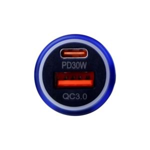 BR01 48W Şeffaf Mavi Araç Şarj Cihazı | PD & QC 3.0 Destekli, Çift USB Hızlı Şarj