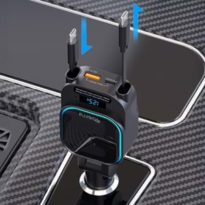 SC07 96W Araç Şarj Cihazı – PD3.0 & QC3.0 Hızlı Şarj, Çift Toplanabilir Kablo, LED Ekran