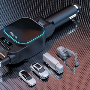 SC07 96W Araç Şarj Cihazı – PD3.0 & QC3.0 Hızlı Şarj, Çift Toplanabilir Kablo, LED Ekran