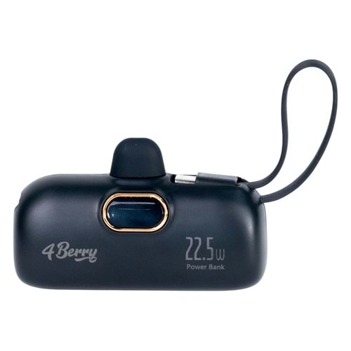 5.000 mAh Mini Powerbank 22.5W Hızlı Şarj, Lightning Girişli, Taşınabilir Şık Tasarım Siyah