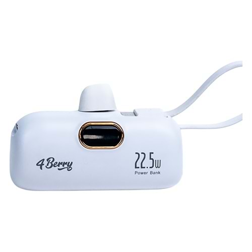 5.000mAh Mini Powerbank 22.5W Hızlı Şarj, Lightning Girişli, Taşınabilir Şık Tasarım, Beyaz