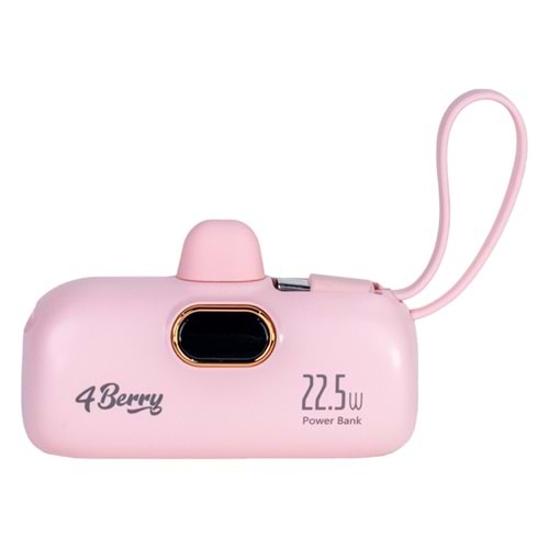 5.000 mAh Mini Powerbank 22.5W Hızlı Şarj, Lightning Girişli, Taşınabilir Şık Tasarım Pembe
