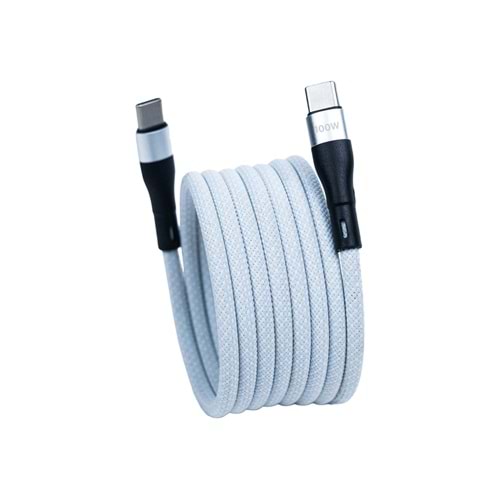 Manyetik 100W Type-C to Type-C Süper Hızlı Şarj ve Veri Kablosu 2 M BEYAZ