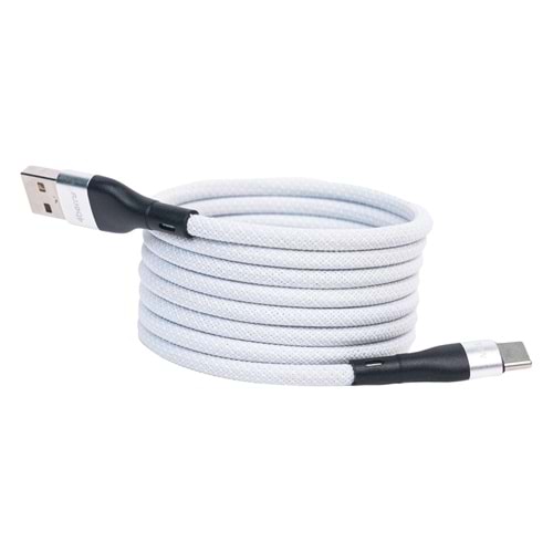 BMUC-02 Beyaz Manyetik USB-A-C Kablo – 1.5 m, Süper Hızlı Şarj