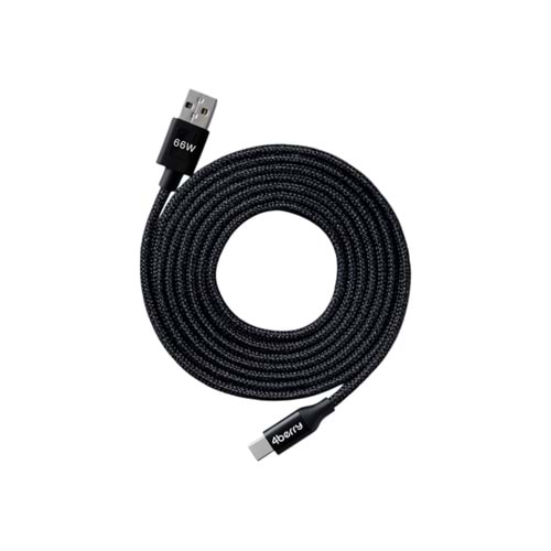 USB-A to Type-C Örgülü 66W Süper Hızlı Şarj Kablosu ve Veri Kablosu 1.2 M SIYAH