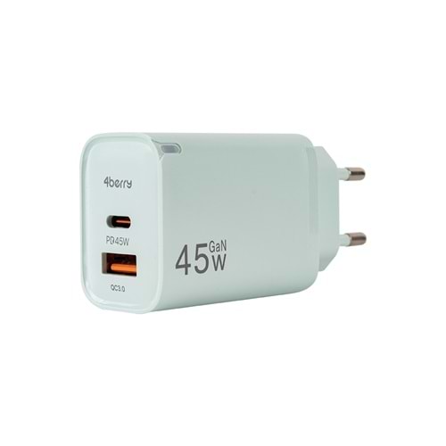 AD17 45W Beyaz Süper Hızlı Şarj Adaptörü – Çift Port USB-A & USB-C, PD + QC3.0 Destekli