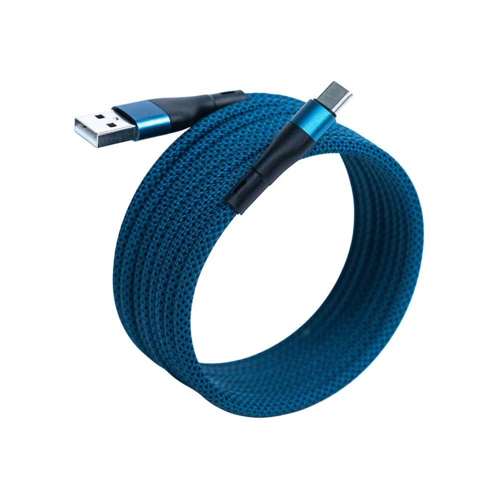 Manyetik USB-A to Type-C Süper Hızlı Şarj ve Veri Kablosu 1M MAVİ