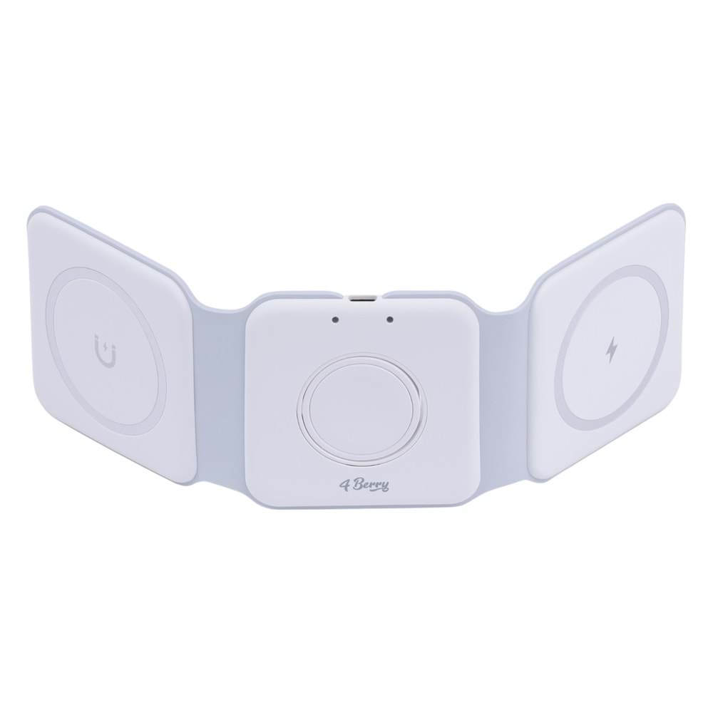 W07B Beyaz 3 in 1 Manyetik Kablosuz Şarj Standı – iPhone, AirPods, Apple Watch