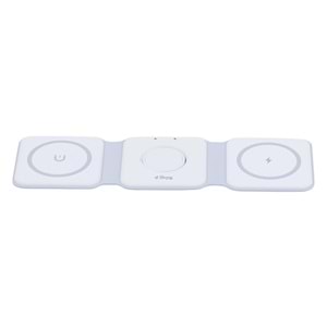 W07B Beyaz 3 in 1 Manyetik Kablosuz Şarj Standı – iPhone, AirPods, Apple Watch