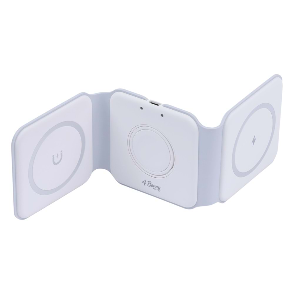 W07B Beyaz 3 in 1 Manyetik Kablosuz Şarj Standı – iPhone, AirPods, Apple Watch
