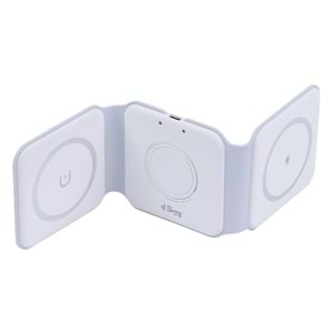 W07B Beyaz 3 in 1 Manyetik Kablosuz Şarj Standı – iPhone, AirPods, Apple Watch