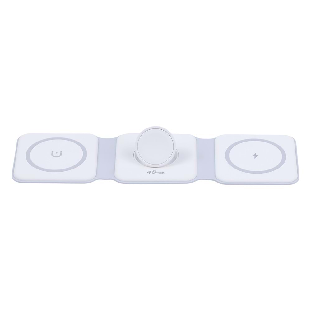 W07B Beyaz 3 in 1 Manyetik Kablosuz Şarj Standı – iPhone, AirPods, Apple Watch