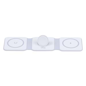 W07B Beyaz 3 in 1 Manyetik Kablosuz Şarj Standı – iPhone, AirPods, Apple Watch