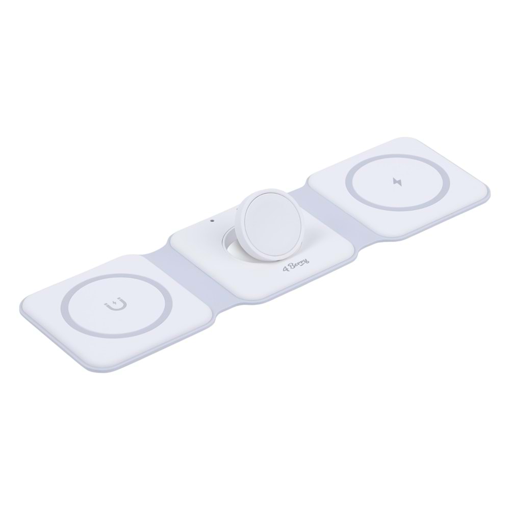 W07B Beyaz 3 in 1 Manyetik Kablosuz Şarj Standı – iPhone, AirPods, Apple Watch