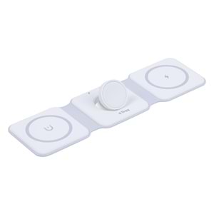 W07B Beyaz 3 in 1 Manyetik Kablosuz Şarj Standı – iPhone, AirPods, Apple Watch