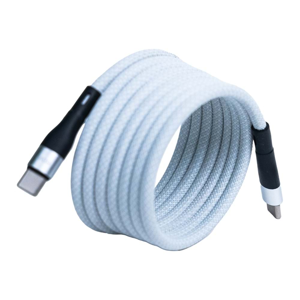 Manyetik 100W Type-C to Type-C Süper Hızlı Şarj ve Veri Kablosu 1 M BEYAZ