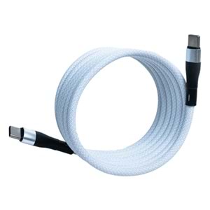 BMCC-05 Beyaz USB-C-C Manyetik Kablo – 1.5 m, 100 W Süper Hızlı Şarj