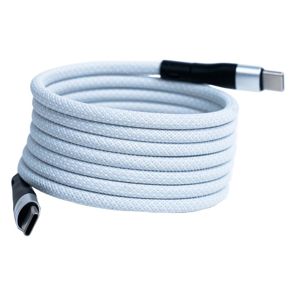 BMCC-05 Beyaz USB-C-C Manyetik Kablo – 1.5 m, 100 W Süper Hızlı Şarj