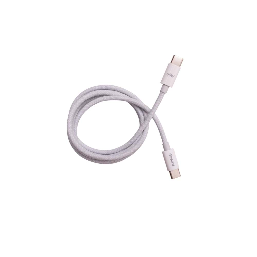 4Berry ECO-CC Beyaz USB-C›C Kablosu – 1.2 m, Örgülü, 60 W Hızlı Şarj