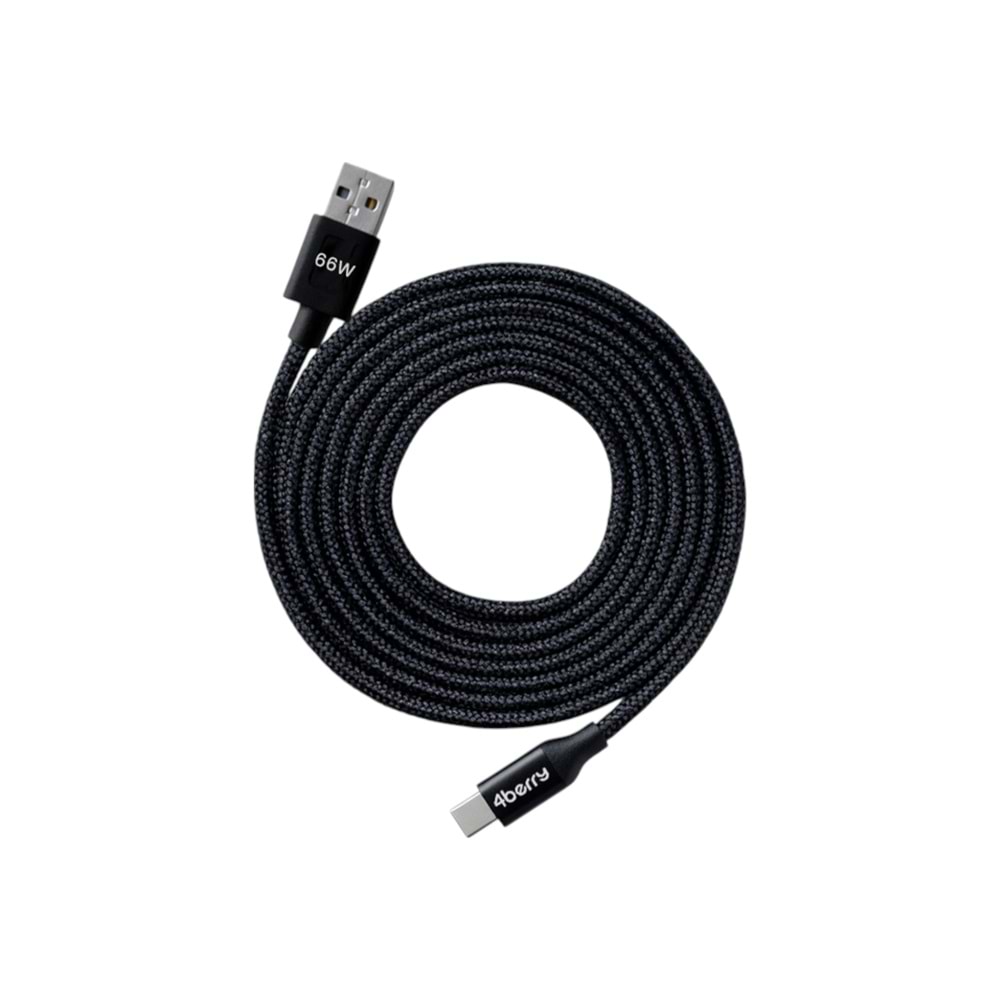 USB-A to Type-C Örgülü 66W Süper Hızlı Şarj Kablosu ve Veri Kablosu 1.2 M SIYAH