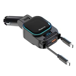 SC07 96W Araç Şarj Cihazı – PD3.0 & QC3.0 Hızlı Şarj, Çift Toplanabilir Kablo, LED Ekran