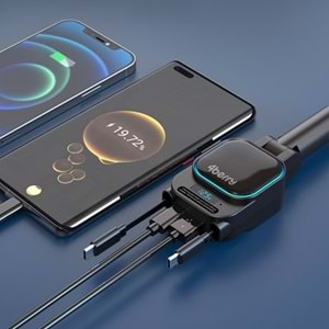 SC07 96W Araç Şarj Cihazı – PD3.0 & QC3.0 Hızlı Şarj, Çift Toplanabilir Kablo, LED Ekran