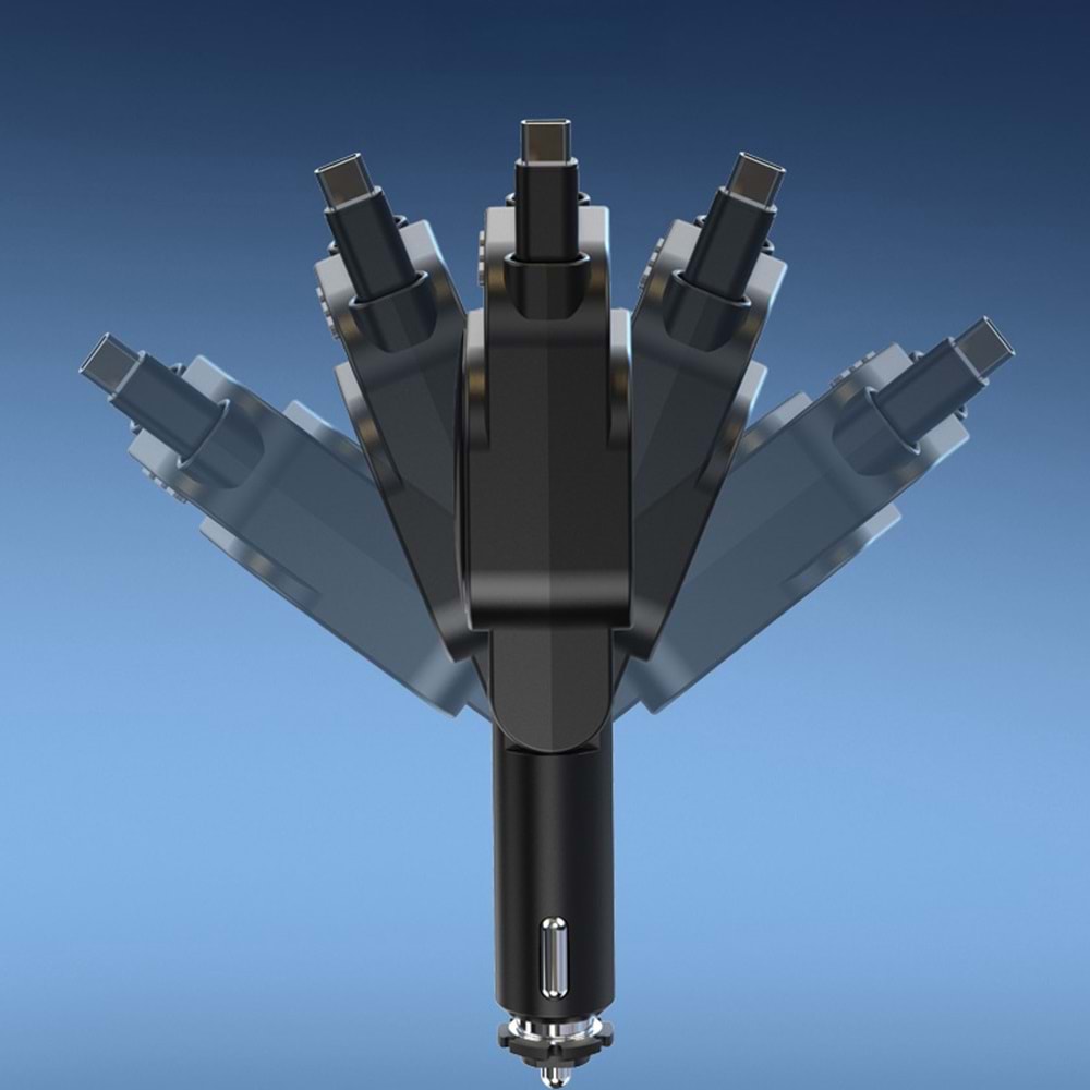 SC07 96W Araç Şarj Cihazı – PD3.0 & QC3.0 Hızlı Şarj, Çift Toplanabilir Kablo, LED Ekran