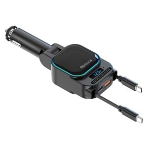 SC07 96W Araç Şarj Cihazı – PD3.0 & QC3.0 Hızlı Şarj, Çift Toplanabilir Kablo, LED Ekran